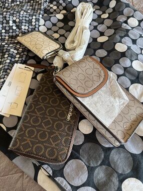 Calvin Klein Monogram Crossbody Phone Bag & Wallet Set in Beige, Brown